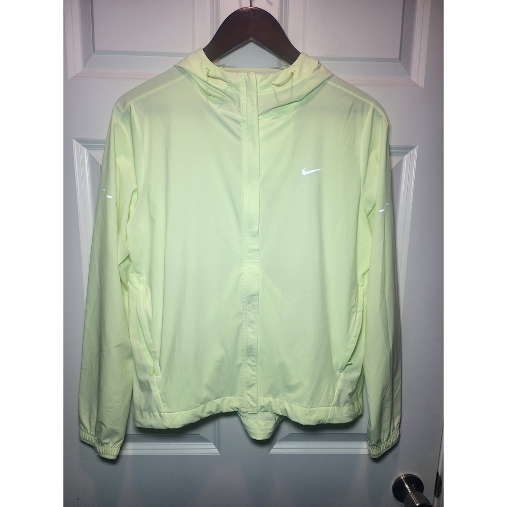 Nike Swift Running Jacket Womens Medium Lime Green Full Zip Hooded Windbreaker